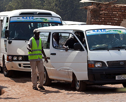 A taxi leaves Remera park recently. The new public transport system requires operators to have a spacing of five minutes during peak hours. The New Times/File