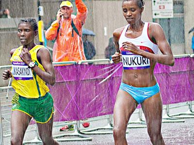 Claudette Mukasakindi (left) and winner Diane Nukuri, seen here competing in London Olympic Games last year. Sunday Sport/File