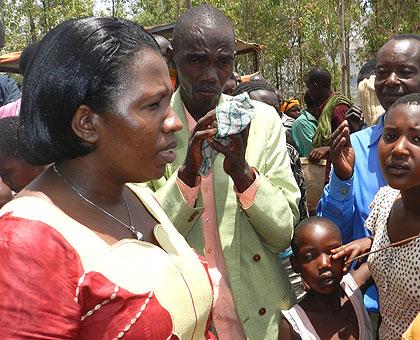 Governor Odette Uwamariya with some of the evictees at Kirehe Camp. Sunday Times/Courtesy