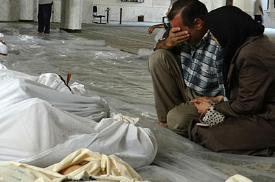 The US says the Syrian regime killed 1,400 people in a poison-gas attack in eastern Damascus on August 21. Net photo.