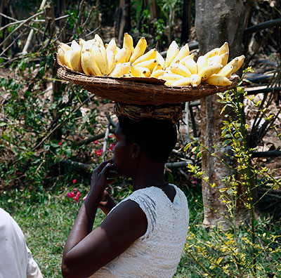 A woman vends bananas in Kigali.  There is an estimated 7,000 street vendors in Kigali.  The New Times/ John Mbanda