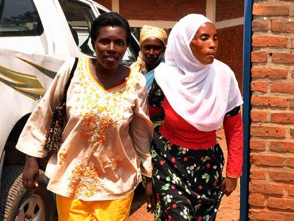 Members of the women electoral college leave a polling station after casting their vote on Tuesday. The New Times/John Mbanda.