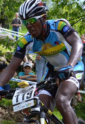 Niyonshuti, seen here competing in a Mt. Bike race, is making a steady recovery from the career threatening illness. Times Sport / File.