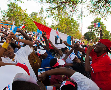 RPF supporters during the campaigns. The party won the just concluded polls with a landslide.  Saturday Times/Timothy Kisambira. 