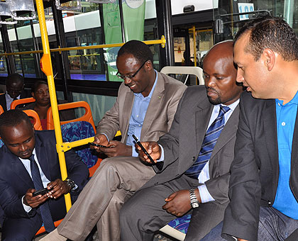  Left to Right. Rwanda Development Board  Acting Chief Operating Officer, Tony Nsanganira, City of Kigali Mayor Fidel Ndayisaba, Youth and ICT minister Jean Philbert Nsengimana, an....