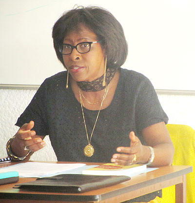 Mukasonga during her interaction with Green Hills Academy Grade 11 and 12 students. The New Times/ Courtesy.