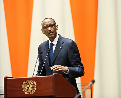 President Kagame addresses the MDGs Advocacy Group in New York yesterday. The New Times/Village Urugwiro