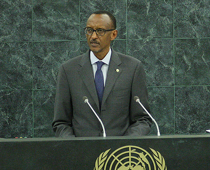 President Kagame addresses the 68th UN General Assembly in New York yesterday. The New Times/Village Urugwiro