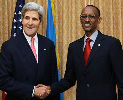 President Kagame with Secretary Kerry in New York yesterday. The New Times/Village Urugwiro