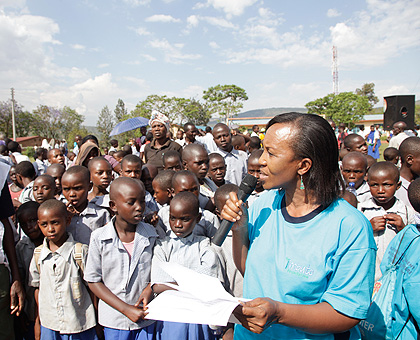 Imbuto Foundation vice president Zaina Nyiramatama, during yesterday u2018Open Dayu2019 on Adolescent Sexual Reproductive Health and Rights in Butamwa, Nyarugenge District.    Saturday....