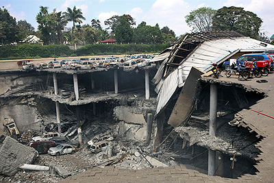 What is left of the Westgate shopping mall in the Kenyan capital Nairobi after the terror attack . Net photo. 