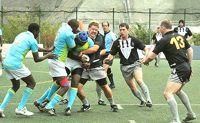 Slyvain Nkurunziza, left, Jersey #4, seen here in action for Silverbacks during the 2011 Hong Kong 10 edition. Times Sport; File.