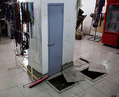 Merchandise belonging to members of of a cooperative society that had rented the basement of the building was destroyed after sewerage system broke.    The New Times/Timothy Kisambira