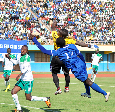 Amiss Cedric scored goals for fun last season and in one game (above) he even attempted a 'hand of god' goal against Kiyovu. Saturday Sport/ P. Muzogeye.