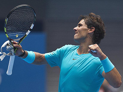 Nadal celebrates after defeating Fabio Fognini in the quarterfinal match on Friday. Net photo