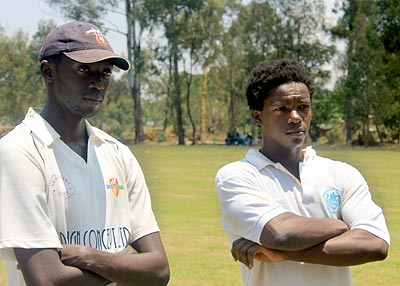 VCC players Andre Kayitera and Eric Dusabemungu comteplate the next move during Sunday's game. Times Sport/ Courtesy.
