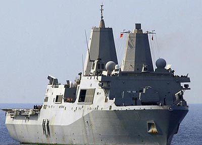 The amphibious transport dock ship USS San Antonio currently patrols the Mediterranean Sea. Net photo.