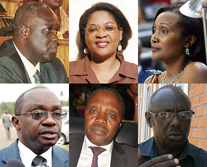 CLOCKWISE: Kayiranga Rwasa (Political Affairs and Gender), Mukazibera (Education, Technology, Culture and Youth), Bwiza (Economy and Trade), Mutimura (Foreign Affairs, Cooperation and Security), Semasaka (Agriculture, Livestock and Environment) and Byabarumwanzi (Human Rights and the Fight against Genocide Ideology). The New Times/File