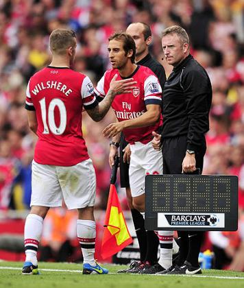 Wilshere, Flamini (right), Ozil (inset) and Ramsey have been the key figures in the Arsenal midfield. Net photo.