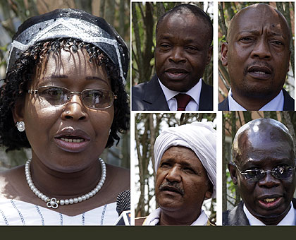 CLOCKWISE: Burkina Fasou2019s Minata Samate Cessouma, Gabonu2019s Christophe Ella Ekogha, Nyolosi Mphale of Lesotho, Samuel Luate Laminsuk of South Sudan, and Sudanu2019s Salah Amed Elsalih after presenting their  Letters of Credence to President Paul Kagame at Village Urugwiro yesterday. The New Times/Village Urugwiro.