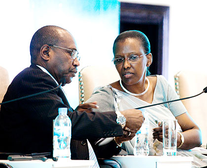 Dr Toure (L) and Amb. Rugwabiza at the opening of the Transform Africa 2013 Summit in Kigali yesterday. The New Times/ Timothy Kisambira.