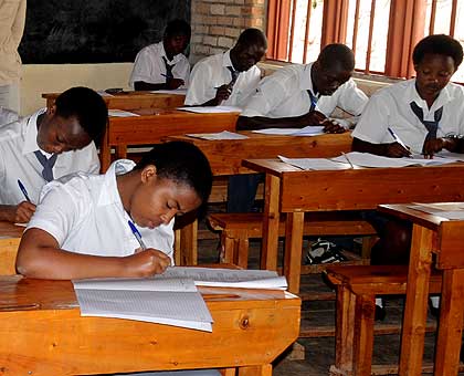 Candidates sit a previous exam. National Ordinary and Advanced level exams begin today across the country. The New Times/ File. 