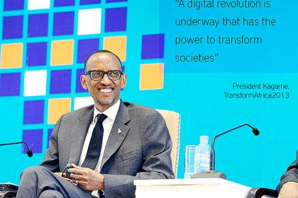President Kagame enjoys proceedings shortly after his address to participants at the Transform Africa Summit.