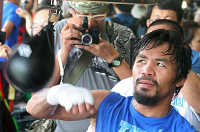 Manny Pacquiao during a training session in prepration for the fight. Net photo