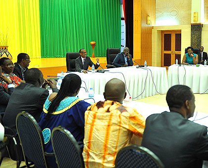 President Kagame adresses Cabinet members during the opening of the retreat in Kigali yesterday.  Saturday Times/Village Urugwiro. 