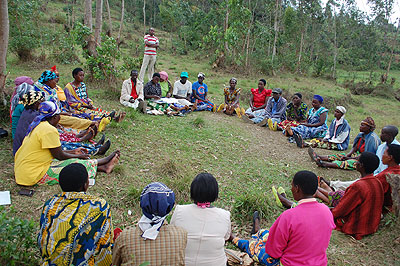Members of  Turwanye Ubukene in Huye District during a recent meeting. Each Ikimina is made of up to 30 members  and its activities, including lending money to members, rely on mutual trust. The New Times/Jean Pierre Bucyensenge.