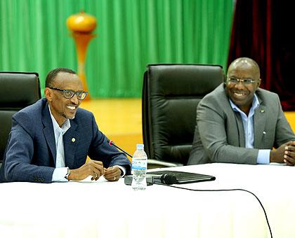 President Kagame with Prime Minister Habumuremyi during the retreat yesterday. Sunday Times/Village Urugwiro