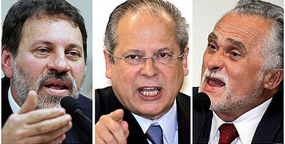Delubio Soares, Jose Dirceu and Jose Genoino (L to R) could soon be starting their jail terms. Net photo.