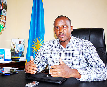 Mayor Kayumba explains a point during the interview.   The New Times/ JP Bucyensenge.