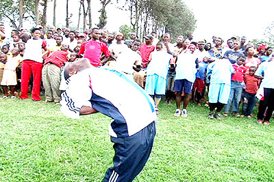 A Sports ministry official leads residents in a stretching exercise. The World Diabetes Day in Rwanda was used as an occasion to encourage the public to be physically active by engaging in exercises and sports activities.  The New Times/ JP Bucyensenge.