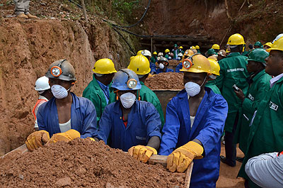 Miners at Rutongo Mines in Rulindo District. The New Times / John Mbanda. 