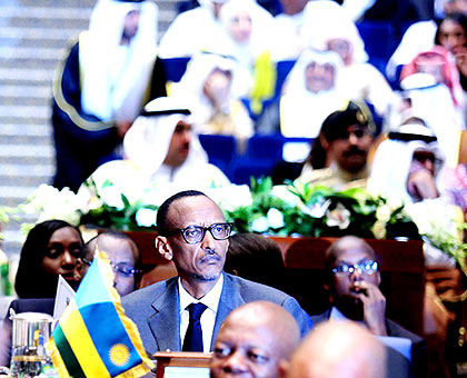President Kagame during the Summit in Kuwait yesterday. The Arab World pledged $1 billion support to Africa. The New Times/ Village Urugwiro.