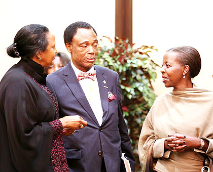 Mushikiwabo (R) shares a light moment with other delegates at the closure of the summit. The New Times/Courtesy