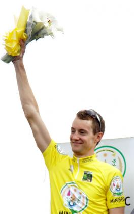 Dylan Girdlestone celebrates after winning the 2013 Tour of Rwanda on Sunday. Photos / J. Mbanda.