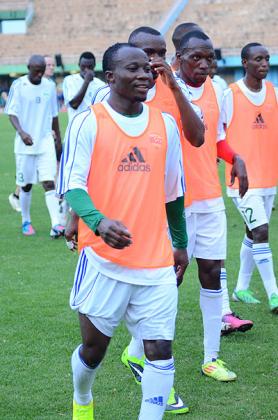 AS Kigali leftback Mwemere Ngirinshuti (front) leads his Amavubi team mates off the field after a recent training session. Times Sport / T. Kisambira