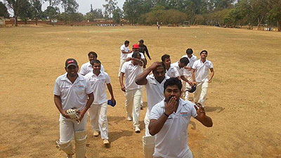 KHCC captain Suveesh leads  his team off the field after a spectacular win on Sunday.  Times Sport / Courtsey.