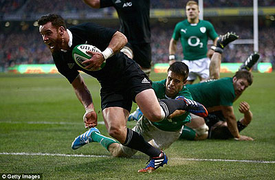 New Zealand replacement Ryan Crotty crosses for the winning try against Ireland in Dublin. Net photo