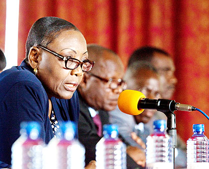 Itoua-Apoyolo addresses the meeting yesterday. The New Times/ Timothy Kisambira.