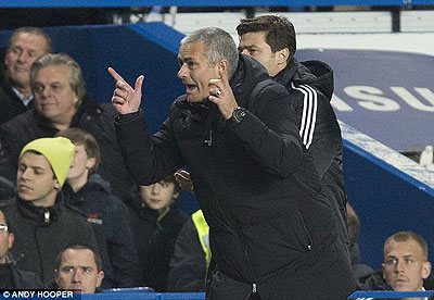 Mourinho gets his point across to his players. Net photo.