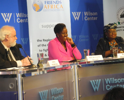 L-R: Steve MacDonald, Senior Advisor, Africa Program and Project on Leadership and Building State Capacity at the Wilson Center; First Lady Jeannette Kagame; and Nigerian Finance minister Ngozi Okonjo-Iweala in Washington D.C, yesterday. The New Times/Courtesy.