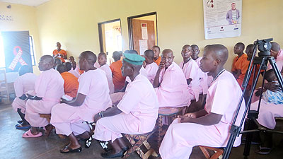 Some of the inmates at Ntsinda Prison await for HIV counselling and testing services. The New Times/ Irene Nayebare.