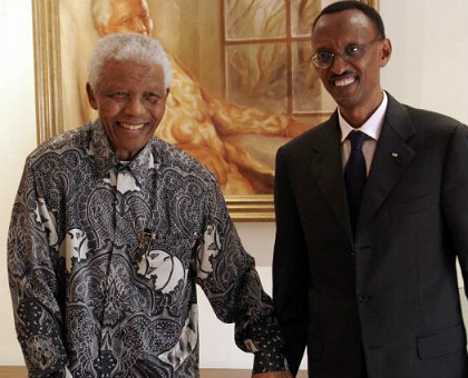 President Paul Kagame meets former South African President Nelson Mandela at the Nelson Mandela Foundation March 20, 2009, in Johannesburg, South Africa. Net photo