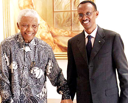 President Kagame meets Mandela in South Africa while on an official visit to the Rainbow Nation. The New Times/ File.