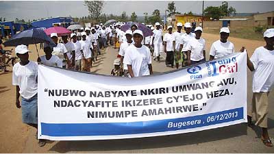 Students matching at the launch of the campaign. Education Magazine/ Susan Babijja.