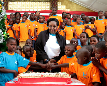 First Lady sharing a Christmas Party with 500 children from the Western Province. The New Times/Ivan Mugisha