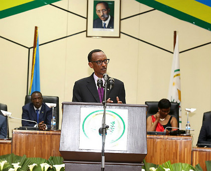 President Kagame delivers a joint State of the Nation and Year Ender address yesterday. The New Times/ V. Urugwiro.